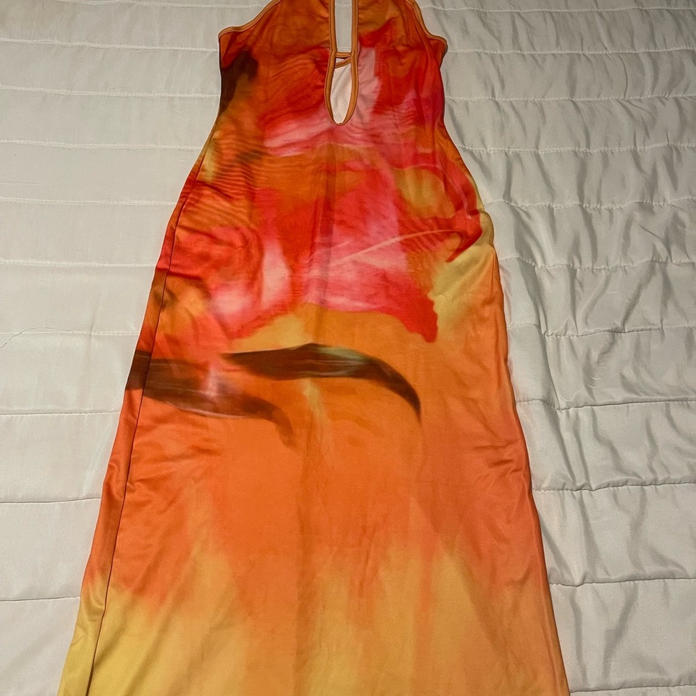 Elegant Orange Halter Dress